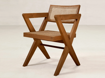 OFFICE ARMCHAIR X LEG - Chair in teak and natural cane with armrests by Phantom Hands - view 2